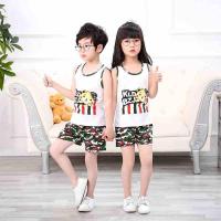 [促销]儿童夏装男童背心套装女童无袖男孩工字背心女孩夏季中小童两件套