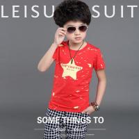 [促销]紫藤堡]男童两件套中大童2-13岁五星套装童装男童夏装韩版潮