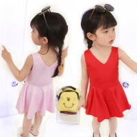[促销]童装女童春装夏季大红色儿童裙子中小童女孩子宝宝纯色长袖连衣裙