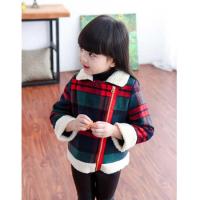 [促销]【HM&AE】女童格子毛呢外套2018女童秋冬装加厚羊羔毛格子上衣潮