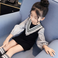 [促销]女童连衣裙春秋2018新款公主屋童装女儿童长袖条纹女大童秋装裙子