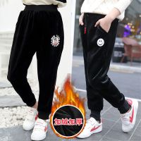 [促销]女童裤子加绒加厚冬新款2018潮宽松保暖裤金丝绒长裤中大童运动裤