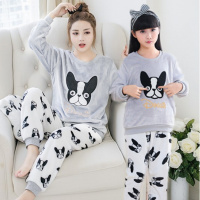 [促销]女童睡衣套装亲子装睡衣法兰绒加厚中大童秋冬季珊瑚绒母女睡衣女