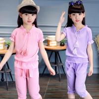 [促销][女童雪纺套装]童装女童套装夏装2018新款中大童两件套夏天衣服