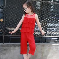 [促销]童装女童夏装2017新款韩版中大童无袖雪纺背心女孩短裙裤儿童套装