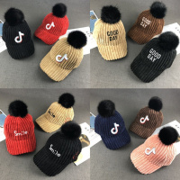 [促销]儿童棒球帽秋冬款天大毛球鸭舌帽保暖毛绒男女宝宝帽子灯芯绒韩版