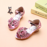 [促销]女童凉鞋2018夏季新款儿童公主鞋韩版鱼嘴高跟女孩水晶鞋小孩学生