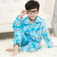 [促销]秋冬季男童儿童法兰绒睡衣女童宝宝加厚小孩家居服珊瑚绒套装男孩