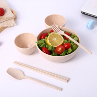 [促销]小麦秸秆卡通儿童餐具套装米奇碗学生餐具套餐防摔耐烫水果盘