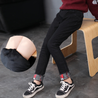 [促销]女童加绒牛仔裤冬款女大童长裤儿童棉裤加厚小脚裤铅笔裤黑色裤子