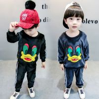 [促销]男童套装秋冬2双面金丝绒小孩衣服4儿童套装时尚潮1-3周5岁两件套