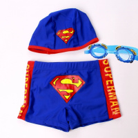 [促销]小孩泳裤泳帽套装儿童游泳裤男童平角幼儿男孩宝宝2-3岁超人泳衣