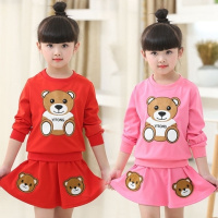 [促销]2017新款童装女童秋装套装裙子公主女孩套裙小孩儿童夏装两件套潮 小熊套裙