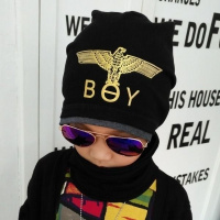 [促销]男童帽子套头堆堆包头帽子大儿童纯棉秋冬加绒帽子围脖套两件套装