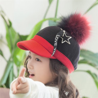 [促销]春秋冬季韩版大毛球毛呢鸭舌帽1-6岁儿童时尚遮阳棒球帽小孩帽子