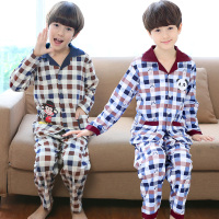 [促销]男孩睡衣儿童家居服春秋季长袖纯棉质套装格子宝宝小孩衣服空服