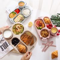 [促销]六件套防摔儿童餐盘子餐具套装幼儿园午餐盘分格宝宝吃饭小麦秸秆