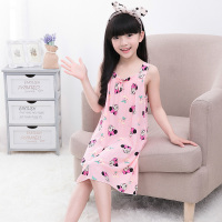 [促销]女童薄款棉绸睡裙女孩睡衣无袖夏季人造棉儿童带裙中大童连衣裙