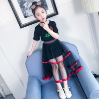 [促销]女童夏装连衣裙夏季韩版中大童短袖套装新款网纱裙子儿童两件套潮