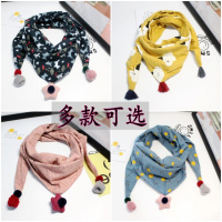 [促销]春秋儿童棉麻围巾韩版宝宝三角巾男童女童 小孩三角流苏围巾男女