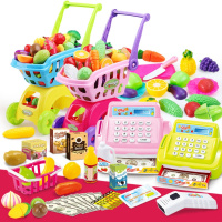 [促销]超市收银机儿童购物车过家家玩具仿真宝宝手推车厨房蔬菜水果套装