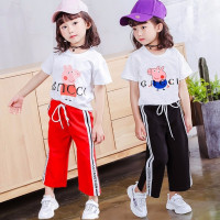 [促销]女童装夏季运动套装小猪佩奇上衣儿童阔腿裤套装宝宝短袖两件套