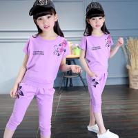 [促销]女童夏装套装2018新款大童女装短袖T恤裤子两件套儿童女套装