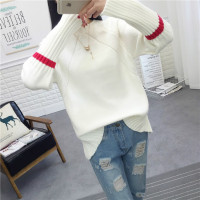 沃汐2018春装新款宽松圆领套头喇叭袖毛衣针织衫女打底衫上衣