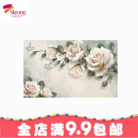 电视背景墙壁纸简约现代立体玫瑰卧室无缝墙布9d壁画墙纸客厅温馨