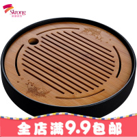 干泡茶盘陶瓷家用小茶道功夫茶具套装储水茶台迷你圆形竹制大托盘