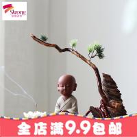 创意中式紫砂小和尚茶宠摆件禅意风化木办公室茶室工艺品家居饰品