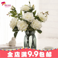 雪山玫瑰 仿真花多头玫瑰花假花装饰花绿叶客厅家居软装摆件 三支