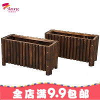 碳化防腐木花箱组合正长方形户外阳台种植箱特大庭院实木栅栏花盆