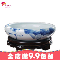 陶瓷水仙水培花盆养鱼铜钱绿萝手绘青花瓷一叶碗莲盆无孔