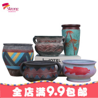 粗陶复古做旧陶罐坛子地中海大口径多肉植物花盆器陶瓷拼盆包邮