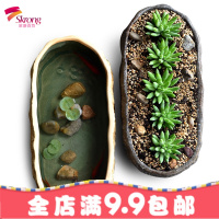 水仙花盆多肉花盆陶瓷无孔铜钱养鱼缸仿石头大号绿萝水培植物盆