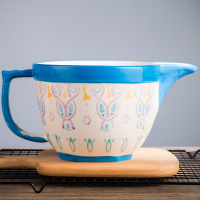 手绘大容量和面盆烘焙餐具家用沙拉带把手柄搅拌碗陶瓷料理碗 天蓝色