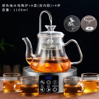 电加热陶瓷煮茶炉套装家用全自动蒸汽茶壶功夫泡茶玻璃杯煮茶器具 [套餐七]抽水电陶炉(银色)+A壶(双内胆)+4个直筒杯