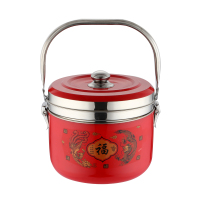 加厚不锈钢节能省电免火再煮锅汤炖蒸焖烧锅保温锅气电两用正 加厚龙凤呈祥红6.8L