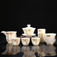 羊脂玉瓷茶具套装手绘描金家用白瓷茶具陶瓷功夫茶具茶杯茶壶整套 印象主义(盖碗套装)羊脂玉瓷