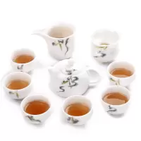 烘焙精灵 羊脂玉瓷茶具套装手绘描金家用白瓷茶具陶瓷功夫茶具茶杯茶壶整套 墨韵清秀(茶壶套装)羊脂玉瓷