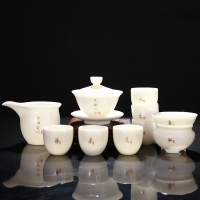 羊脂玉瓷茶具套装手绘描金家用白瓷茶具陶瓷功夫茶具茶杯茶壶整套 天地人和(盖碗套装)羊脂玉瓷