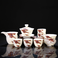 羊脂玉瓷茶具套装手绘描金家用白瓷茶具陶瓷功夫茶具茶杯茶壶整套 禅之飘荡(盖碗套装)羊脂玉瓷