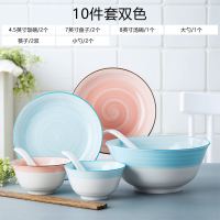 碗碟套装家用吃饭碗日式个性简约ins网红创意碗碟餐具套装小清新 丽人10件套[双色]