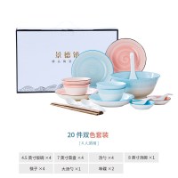 碗碟套装家用吃饭碗日式个性简约ins网红创意碗碟餐具套装小清新 丽人20件套[双色]礼盒装