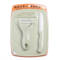小麦秸秆切菜砧板家用菜板切水果厨房面板小宝宝辅食案板塑料擀面 陶瓷水果刀套装[北欧绿]