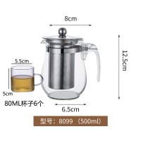 飘逸杯泡茶壶玻璃冲茶器大容量不锈钢内胆过滤花茶壶家用茶具套装 8099壶500ML+Q14茶杯6个