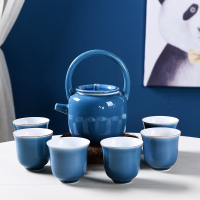 复古整套原矿紫砂提梁壶功夫茶具套装家用泡茶壶茶杯冷水壶大容量 《霁蓝》提梁壶一壶六杯