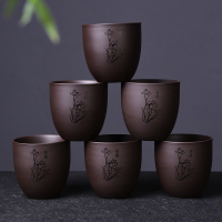 复古整套原矿紫砂提梁壶功夫茶具套装家用泡茶壶茶杯冷水壶大容量 《静荷》紫砂六个茶杯