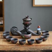 陶瓷懒人全自动功夫茶具套装创意泡茶器家用紫砂壶杯子整套 祥云如意-紫砂手绘